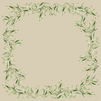 Die Dunicel-Mitteldecken 84 x 84 cm Foliage von Duni GmbH bieten einen quadratischen Rahmen aus aquarellgrünen Blätterzweigen und einem hellbeigen Zentrum, ideal für eine elegante Tischdekoration. Jede Packung enthält 20 Stück.