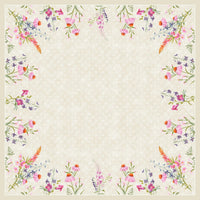 A square beige background bordered by watercolor-style wildflowers in pink, purple, orange, and green. Ideal for displaying the Dunisilk MD Floret tablecloth (84x84 cm) by Duni GmbH—high-quality fabric, pack of 20.