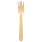 A Duni GmbH fork 160 mm, waxed wood, natural waxed 160 (100-piece package) with four prongs is depicted on a white background and emphasizes environmentally friendly cutlery.