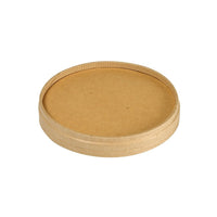 The Ronda SHORT cardboard lid from Duni GmbH is a round, brown FSC/PLA lid (480 ml, 98x98x17 mm) that is eco-friendly and compostable—shown here on a white background. Package: 25 pieces.