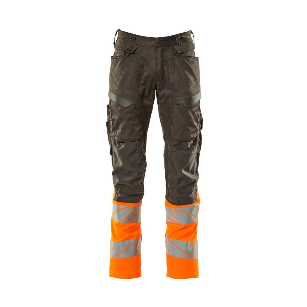 Pantaloni con tasche al ginocchio, pantaloni con inserti stretch, colore antracite scuro/arancio alta visibilità