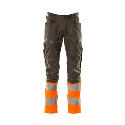 Pantaloni con tasche al ginocchio, pantaloni con inserti stretch, colore antracite scuro/arancio alta visibilità