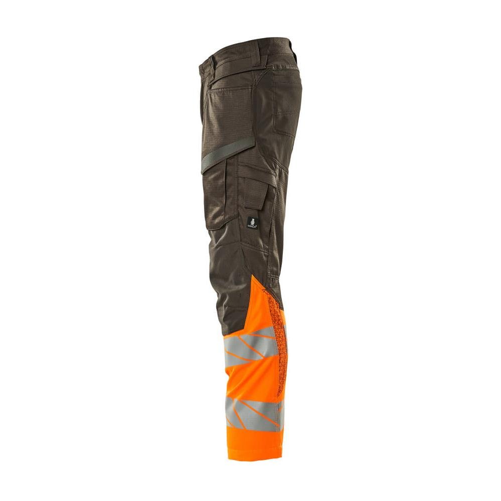 Pantaloni con tasche al ginocchio, pantaloni con inserti stretch, colore antracite scuro/arancio alta visibilità