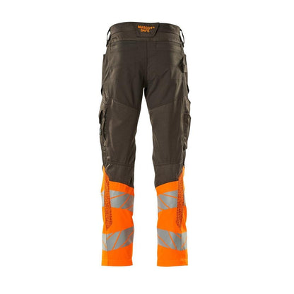Pantaloni con tasche al ginocchio, pantaloni con inserti stretch, colore antracite scuro/arancio alta visibilità