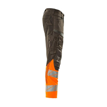 Pantaloni con tasche al ginocchio, pantaloni con inserti stretch, colore antracite scuro/arancio alta visibilità
