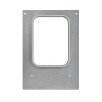 A rectangular metal plate with a central, rounded-rectangular cutout and four screw holes in the corners, resembling parts of the Duni GmbH DF10/20 cassette for the Forum 785 ml bowl (pack of 1), photographed against a white background.