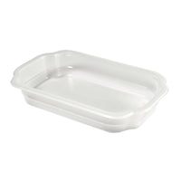 The Take-Away 250x159x43 transparent PP tray from Duni GmbH (pack of 246) is rectangular with a shallow depth and is ideal for packaging food.