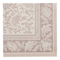 Cette serviette carrée de 40 x 40 cm, issue de la collection ROYAL de la PAPSTAR Ces serviettes de table « GmbH » de couleur « mocca » arborent un motif floral et paisley orné, rehaussé d'une bordure décorative assortie. Le paquet contient 50 serviettes, chacune pliée en quatre de manière pratique.