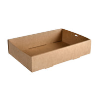 Il vassoio da catering in cartone / PLA marrone, taglia media (359x252) di Duni GmbH è un vassoio piatto in carta marrone con manici ritagliati: una soluzione monouso ecologica, ideale per la ristorazione sostenibile. Confezione da 100 pezzi.