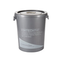 Un seau distributeur blanc « Kimtech® Poliertücher » de la société Kimberly-Clark GmbH contient 300 feuilles destinées au nettoyage des surfaces et est équipé de poignées latérales ainsi que d'un couvercle hermétique.