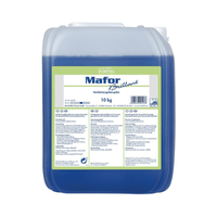 Un contenitore di plastica trasparente da 10 kg contenente un liquido blu, su cui è riportata la scritta "Dr. Schnell Il «MAFOR BRILLANT - Brillantante per lavastoviglie» della DR.SCHNELL GmbH & Co. KGaA è dotato di un tappo a vite bianco e di un’etichetta frontale dettagliata in diverse lingue.