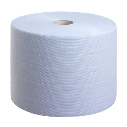 A large WypAll® L10 EXTRA wiping cloths large roll (blue, 1 roll x 1500 sheets) from Kimberly-Clark GmbH is depicted with a visible cardboard core against a solid white background.