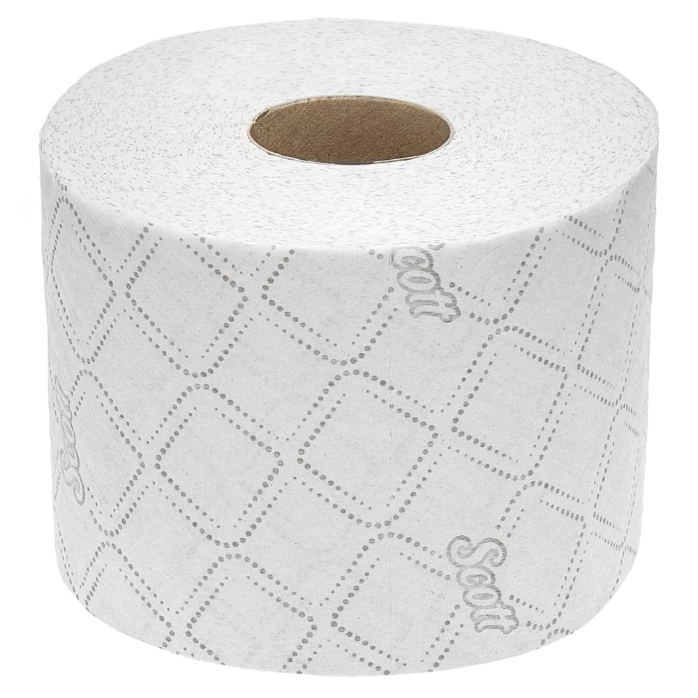 Scott® Control™ Toilettenpapier von Kimberly-Clark GmbH: 6 Packs à 6 weiße Rollen mit 350 Blatt, diamantgemustert, "Scott" Aufdruck, für Komfort und Hygiene. Unbenutzt auf weißem Hintergrund fotografiert.