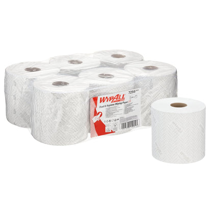The WypAll® L10 paper wipe for food & hygiene from Kimberly-Clark GmbH contains 6 white rolls with 800 sheets each in a box - ideal for central dispensing in hygienic and food-safe areas.