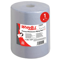 The WypAll® L20 Paper Wipe for Maintenance Work, large roll, from Kimberly-Clark GmbH in blue (7301) offers 500 extra-wide wipes for efficient cleaning, ideal for industrial applications. 1 roll per carton.