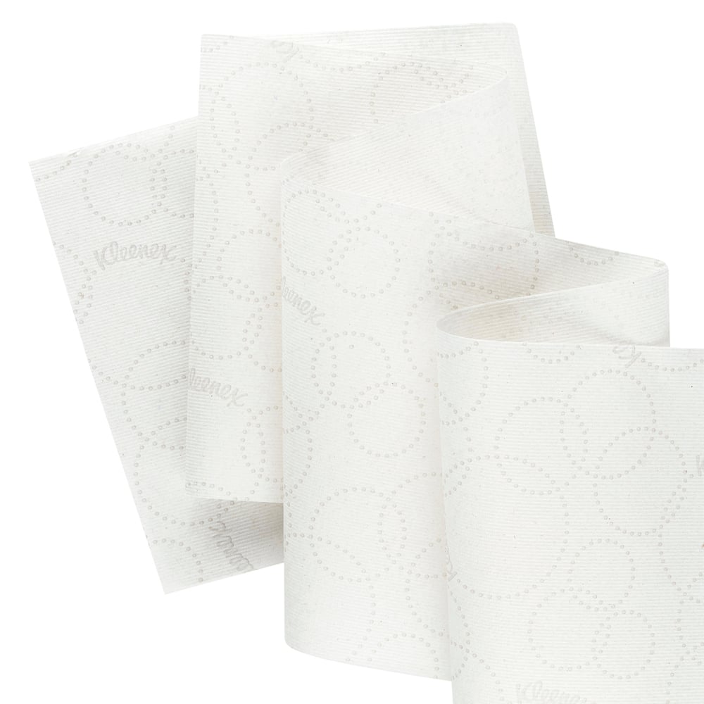 Kleenex® Rollenhandtücher E-roll Large von Kimberly-Clark GmbH aus weißem, 1-lagigem Recyclingpapier mit dezenter Punktstruktur und schwachem Branding - ideal zum hygienischen Händetrocknen (6x250m Rollen pro Karton).