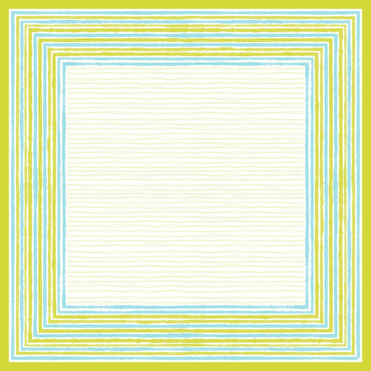 La tovaglia centrale Dunicel 84x84 cm Elise Stripes di Duni GmbH si distingue per un elegante bordo con strisce alternate blu, verdi e gialle intorno a un nucleo color crema, che crea un look elegante e strutturato. Disponibile in confezioni da 100 pezzi.