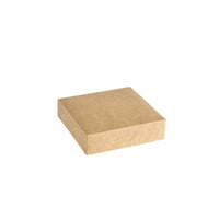A Viking Cube lid (brown cardboard/PE, 113x113x29) from Duni GmbH (pack of 300) is shown closed and rectangular against a white background.