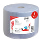 The blue WypAll® L10 EXTRA wiping cloths large roll from Kimberly-Clark GmbH (1 roll, 1500 sheets, carton) features a central hole for easy dispensing, is marked with model 7140, and includes a symbol showing a roll.