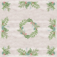 La nappe Dunicel 84 x 84 cm « Winter Greenery » de Duni GmbH présente des couronnes de feuilles vertes agrémentées de baies rouges sur un fond clair à texture bois, idéale comme nappe écologique pour vos réunions hivernales. Le paquet contient 20 pièces.