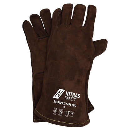 NITRAS SAFE PRO, guanti da saldatura, marrone, pelle crosta EN 388, EN 12477 | Confezione (12 paia)