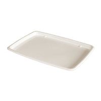 Un vassoio rettangolare marrone Small della Duni GmbH (bagassa marrone, 285x203x15 mm), non rivestito ed ecologico, è raffigurato su un semplice sfondo bianco. Ideale per servire in modo sostenibile; la confezione contiene 60 pezzi.