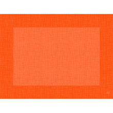 Ein rechteckiges Bild mit sich kreuzenden Linien, einem dunkleren orangefarbenen Rand und einem helleren orangefarbenen Zentrum - das passt zu den stilvollen Bio-Dunicel-Sets 30x40 Linnea sun orange der Duni GmbH: hochwertige, biologisch abbaubare Tischsets (100 Stück).