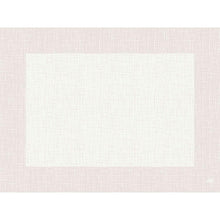 Ein rechteckiges Bild mit hellrosa Rand und weißer Mitte, beide mit einem gewebten Gittermuster, inspiriert zu einer umweltfreundlichen Tischdekoration mit den Bio-Dunicel-Sets 30x40 Linnea weiß-hochwertige Tischsets (100 Stück) der Duni GmbH. Ein kleines weißes Logo befindet sich unten rechts.