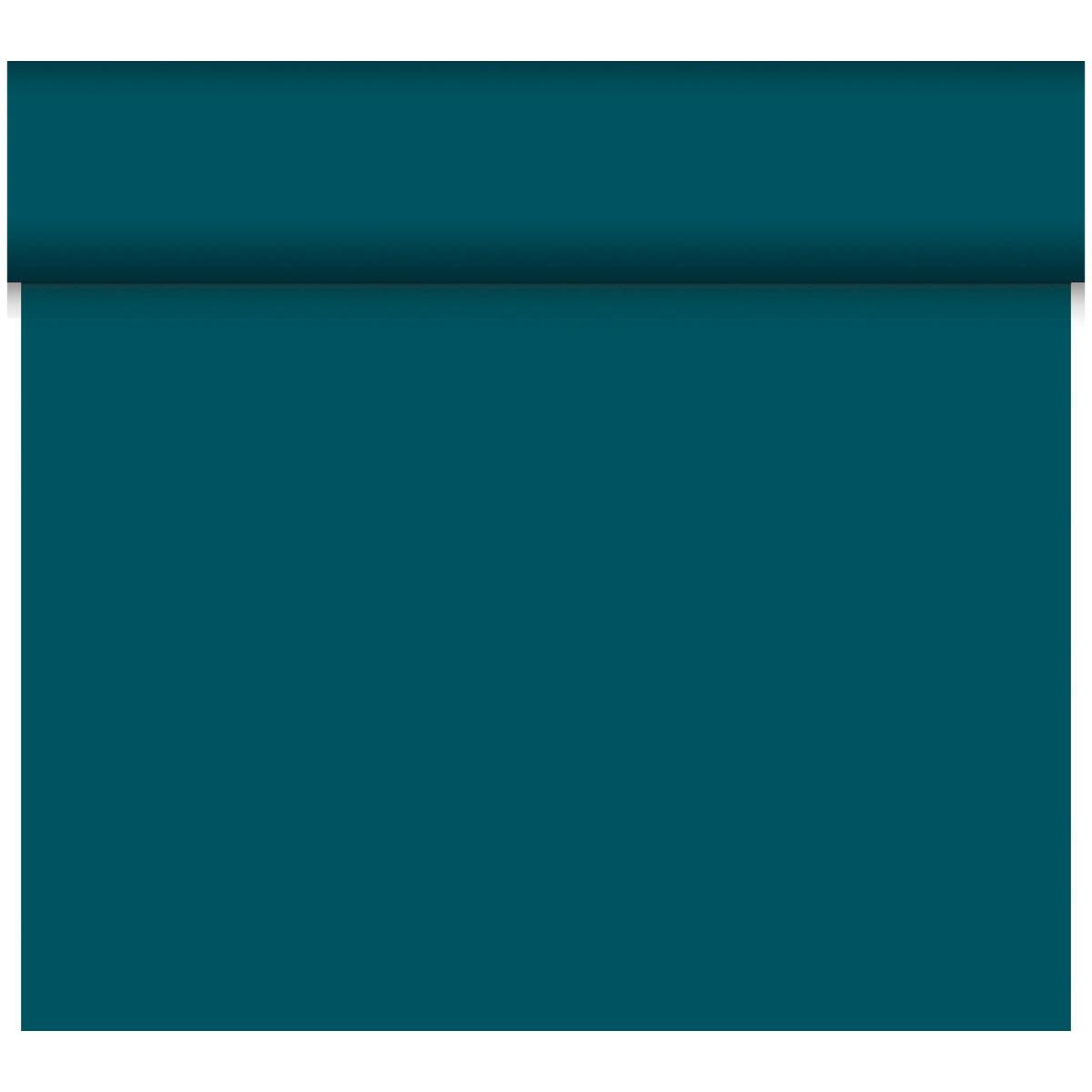 Ein unifarbener tealfarbener Hintergrund mit einem schattierten horizontalen Rand erzeugt eine umweltfreundliche Atmosphäre - ideal, um das biologisch abbaubare Bio-DC-Tete a Tete 0,4x24m der Duni GmbH hervorzuheben.