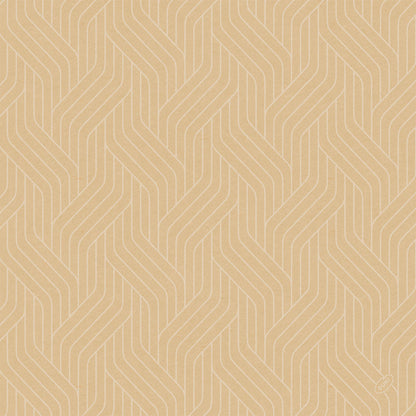 Hellbrauner Hintergrund mit sich wiederholenden, ineinandergreifenden weißen Chevron-Linien und einem kleinen kreisförmigen Logo unten rechts, das nachhaltiges, von Bio-Dunisoft-Serv inspiriertes Design widerspiegelt. 40x40cm von Duni GmbH.