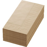 A package containing 300 Duni GmbH Cellulose Napkins 40x40 2-ply BF Love green natural paper napkins with a patterned border is neatly stacked against a white background.
