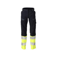 Hose, Damen,DIAMOND, Knietaschen,Stretch Hose Multisafe, schwarzblau/hi-vis gelb