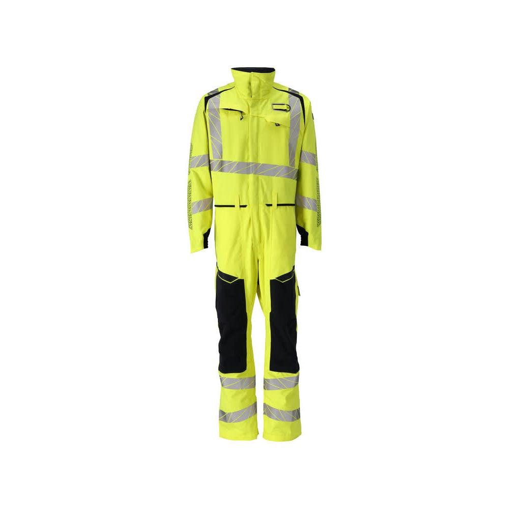 Salopette, tasche sulle ginocchia, inserti elasticizzati combinazione Multisafe, colore giallo/nero-blu ad alta visibilità