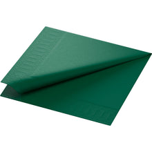 Die Duni GmbH Zellstoff Servietten 40x40 cm 3lagig 1/4-Falz in jägergrün sind unifarben und haben einen strukturierten Rand, der eine elegante Haltbarkeit für jeden Tisch bietet. Erhältlich in Packungen mit 250 Servietten.