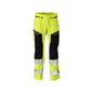 Pantaloni con tasche al ginocchio, inserti elasticizzati. Pantaloni Multisafe, colore giallo/nero-blu alta visibilità