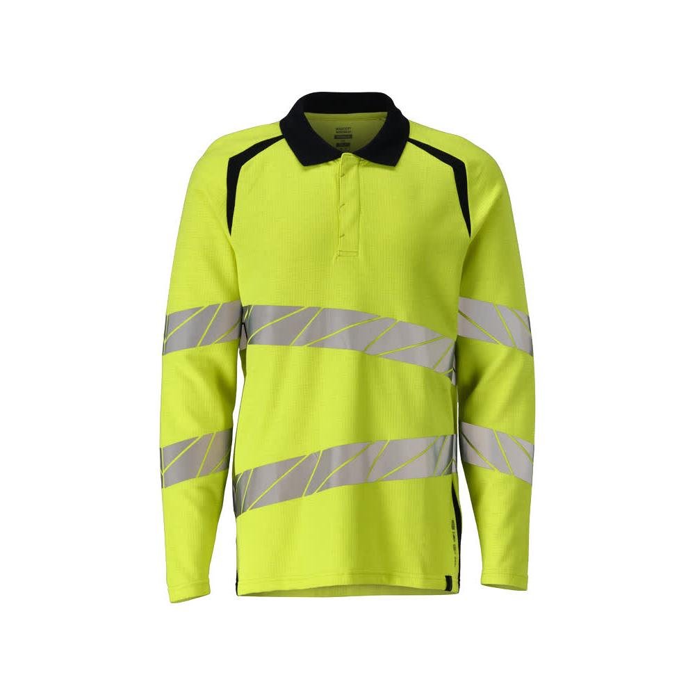 Polo, polo à manches longues Multisafe, jaune haute visibilité/noir-bleu