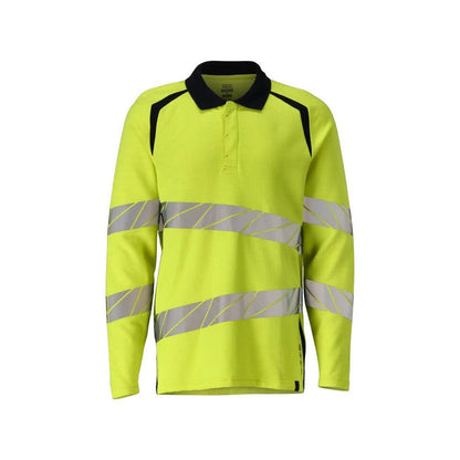 Polo, polo à manches longues Multisafe, jaune haute visibilité/noir-bleu