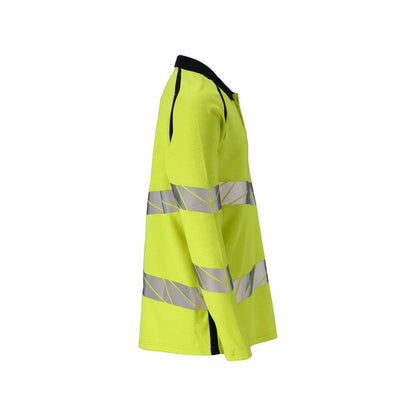 Polo, polo à manches longues Multisafe, jaune haute visibilité/noir-bleu