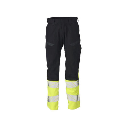 Hose mit Knietaschen, Stretch-Einsätze Hose Multisafe, schwarzblau/hi-vis gelb