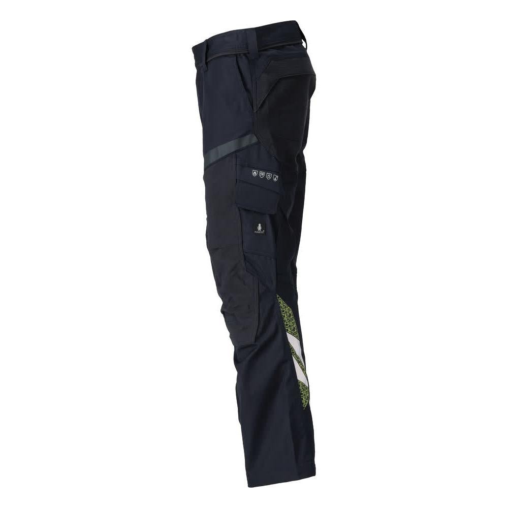 Hose mit Knietaschen, Stretch-Einsätze Hose Multisafe, schwarzblau/hi-vis gelb