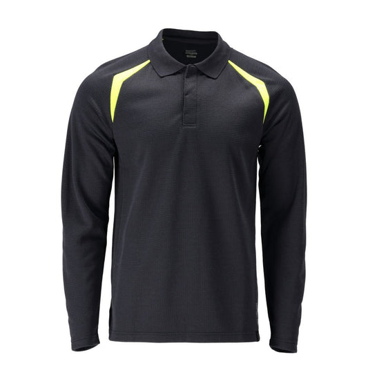 Polo, polo à manches longues Multisafe, noir bleu/jaune haute visibilité