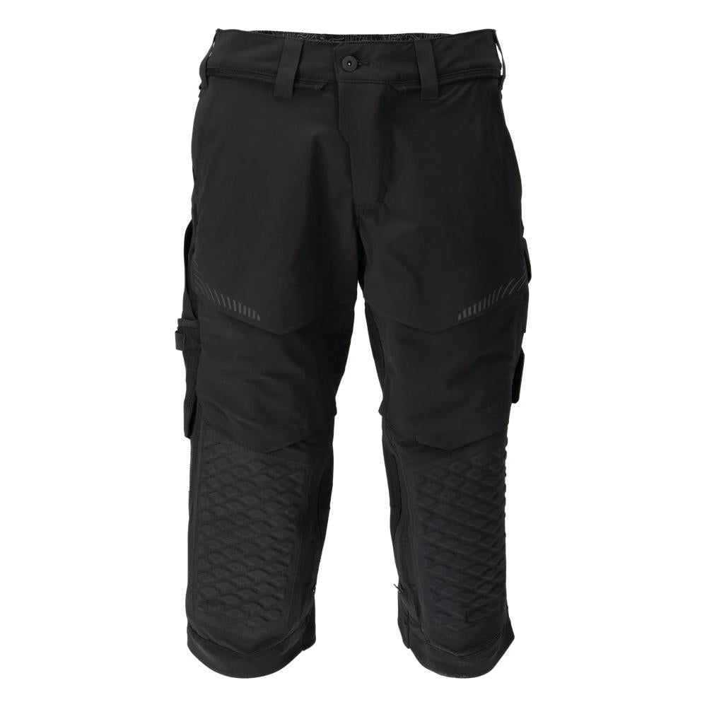 Pantalone tre quarti, tasche al ginocchio, pantalone tre quarti artigianale stretch, nero