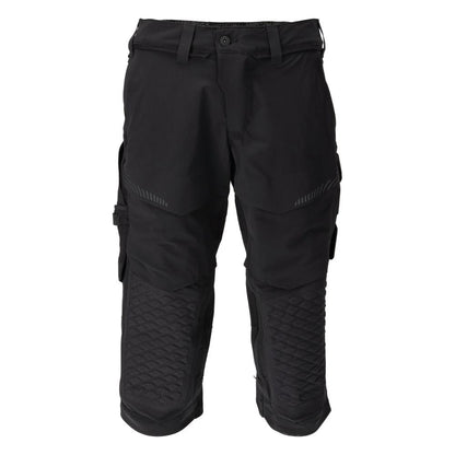 Pantalone tre quarti, tasche al ginocchio, pantalone tre quarti artigianale stretch, nero