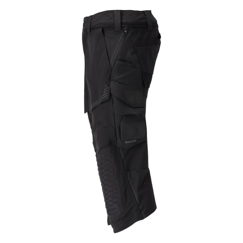 Pantalone tre quarti, tasche al ginocchio, pantalone tre quarti artigianale stretch, nero