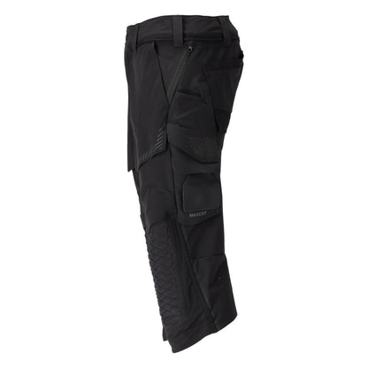 Pantalone tre quarti, tasche al ginocchio, pantalone tre quarti artigianale stretch, nero