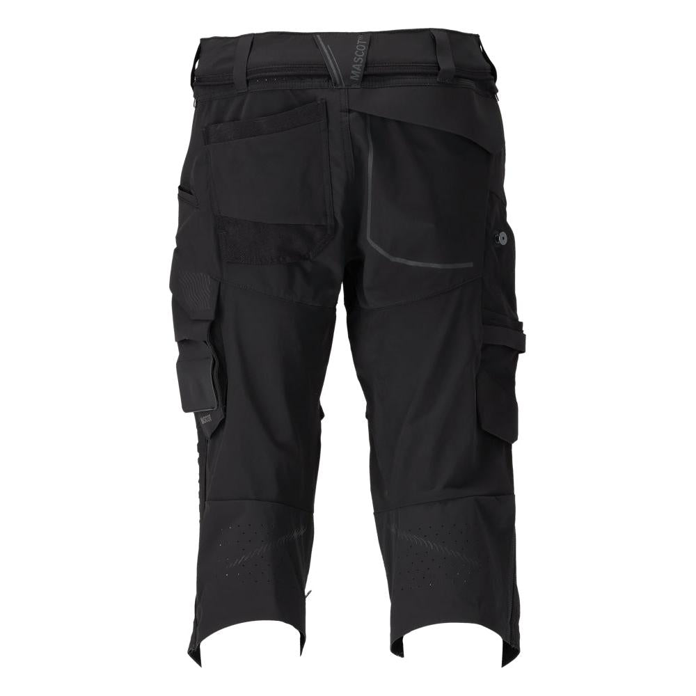 Pantalone tre quarti, tasche al ginocchio, pantalone tre quarti artigianale stretch, nero