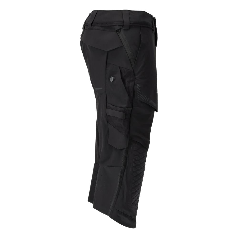 Pantalone tre quarti, tasche al ginocchio, pantalone tre quarti artigianale stretch, nero