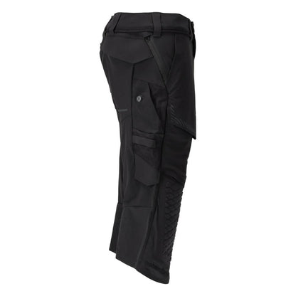 Pantalone tre quarti, tasche al ginocchio, pantalone tre quarti artigianale stretch, nero