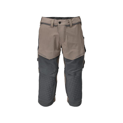 Pantalon trois-quarts, poches genoux, pantalon trois-quarts artisan stretch, beige sable foncé/gris anthracite