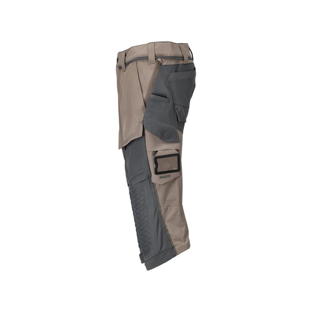 Pantalon trois-quarts, poches genoux, pantalon trois-quarts artisan stretch, beige sable foncé/gris anthracite